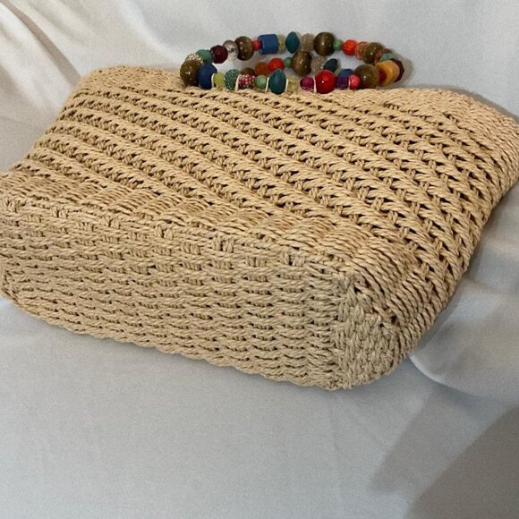 CAPPELLI of N.Y.Straw World wicker bag NWOT colorful jewel/beaded handles - Picture 2 of 5